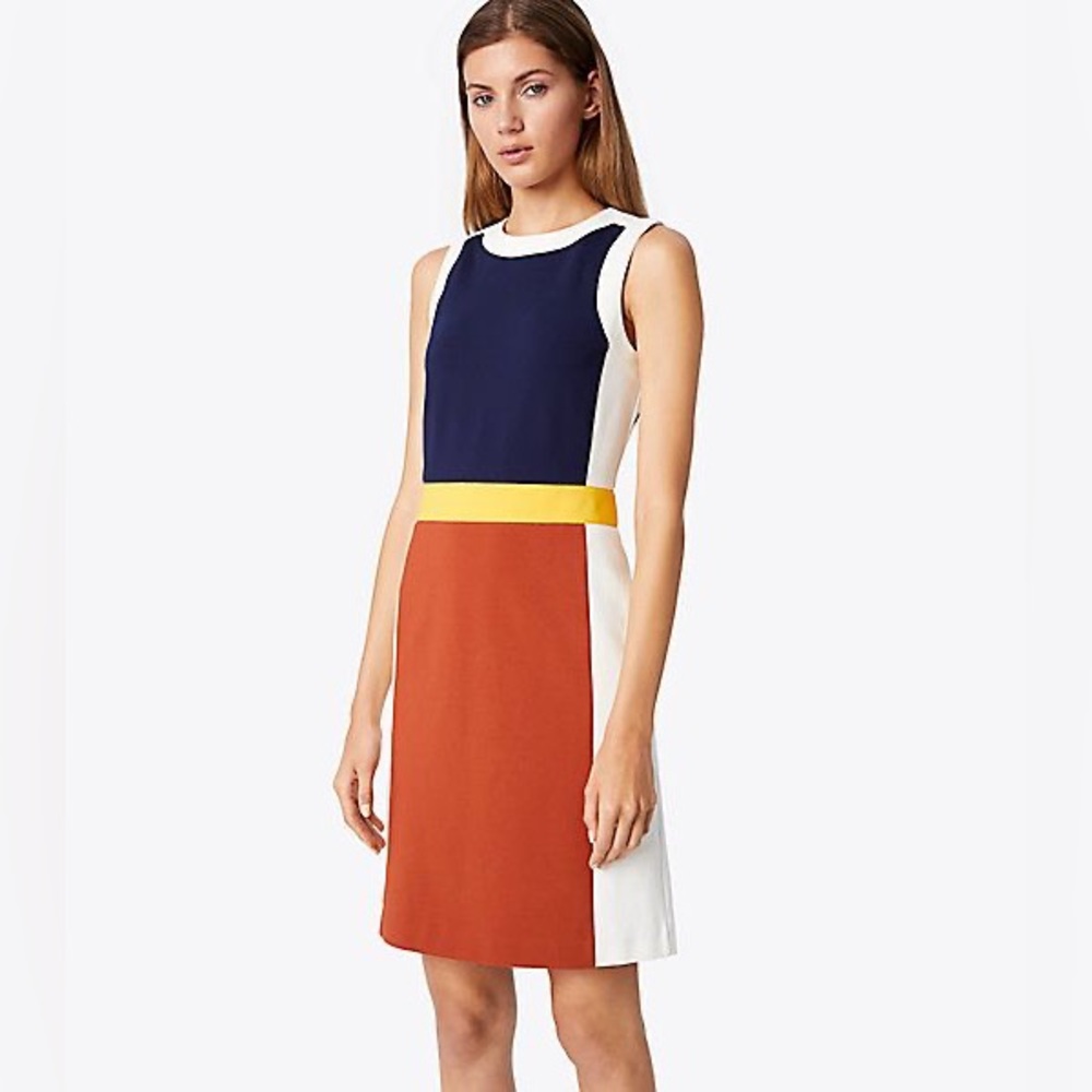 Tory Burch Navy, White, and Orange Mini Dress